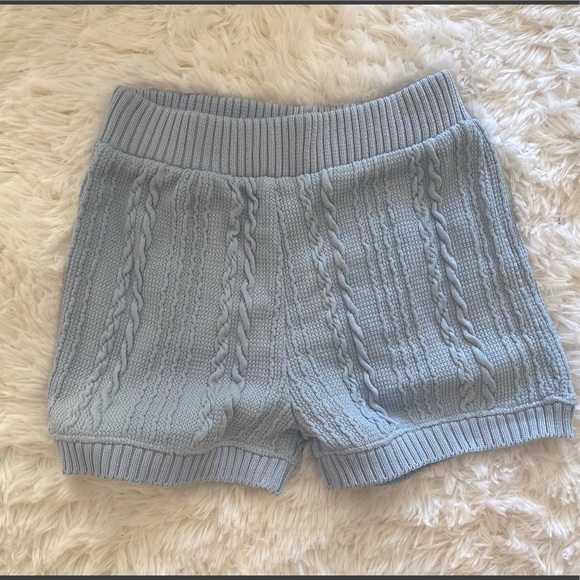 Zara Light Blue Cable Knit Shorts Size 